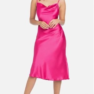 Barbiecore Bebe Satin Pink Cowl Neck Midi Dress